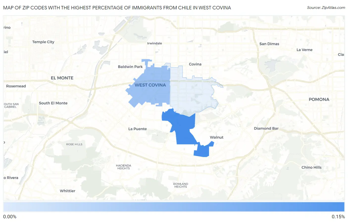 Zip Codes with the Highest Percentage of Immigrants from Chile in West Covina Map