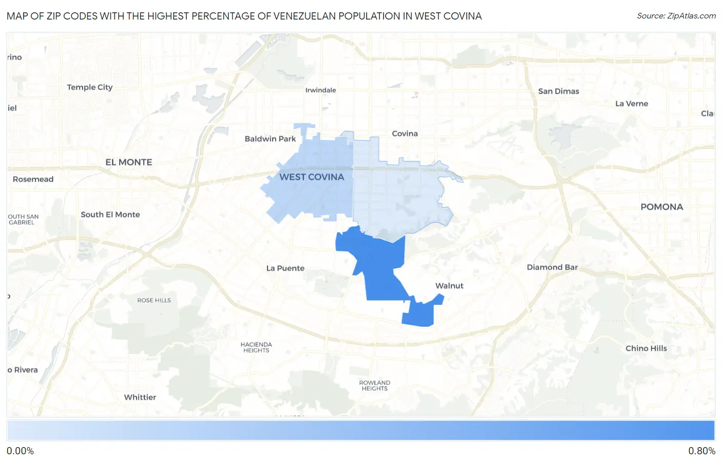 Zip Codes with the Highest Percentage of Venezuelan Population in West Covina Map