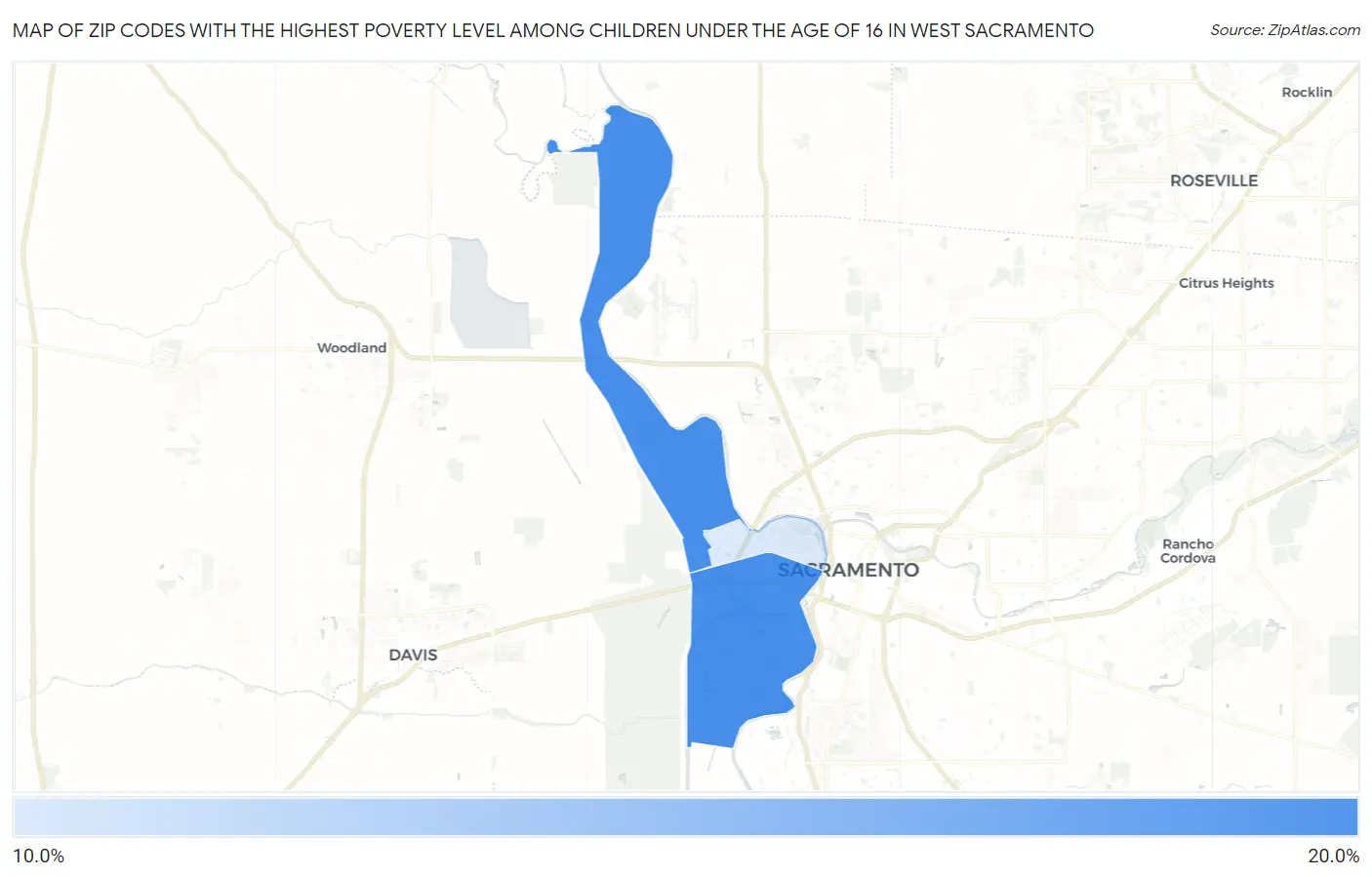 Zip Codes with the Highest Poverty Level Among Children Under the Age of 16 in West Sacramento Map