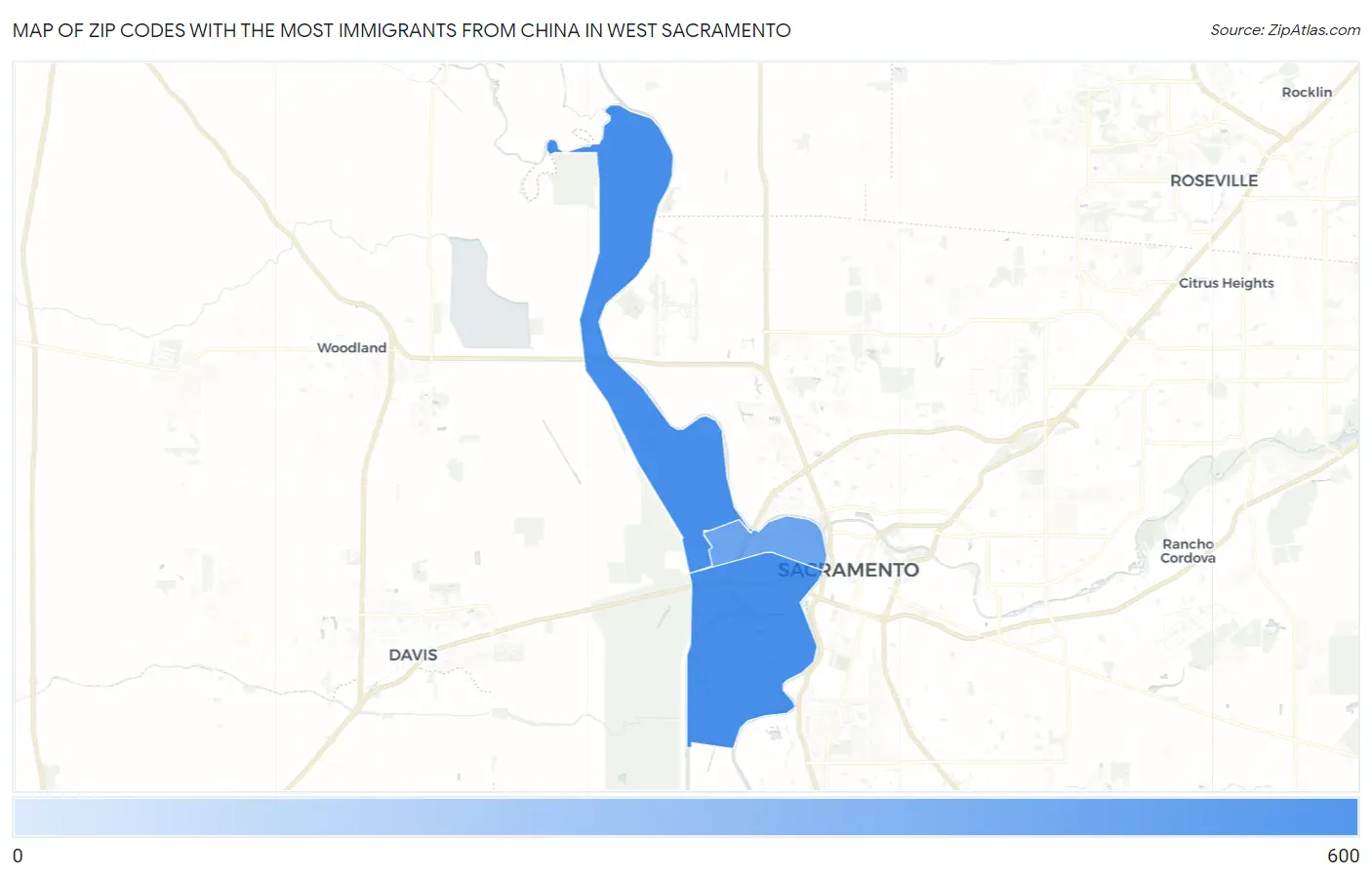 Zip Codes with the Most Immigrants from China in West Sacramento Map