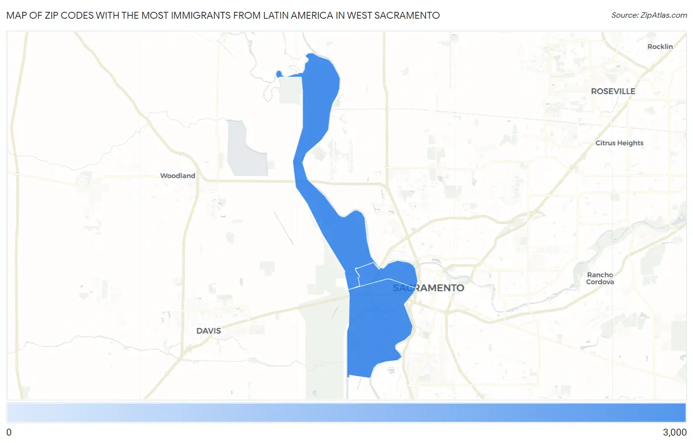 Zip Codes with the Most Immigrants from Latin America in West Sacramento Map