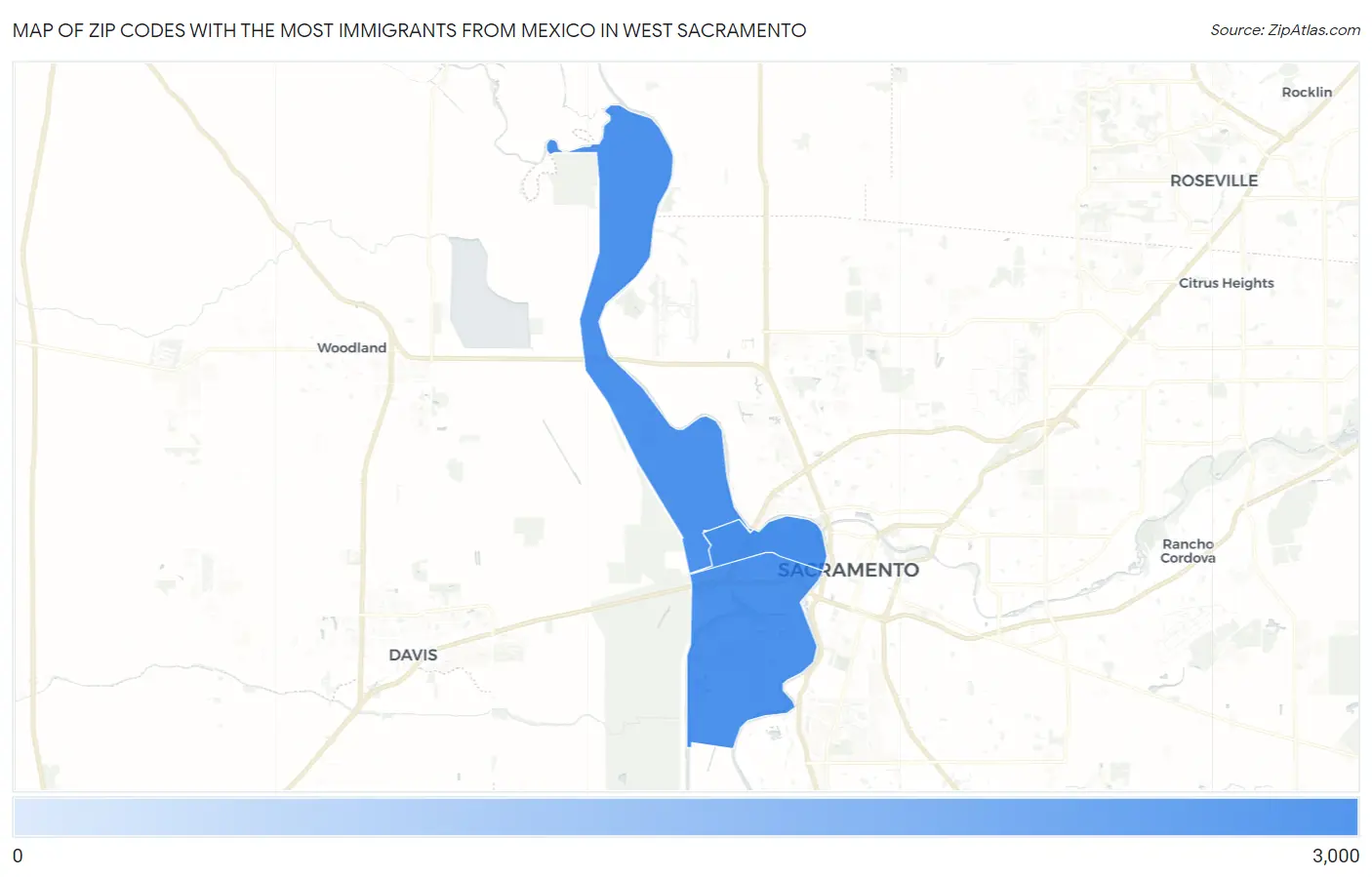 Zip Codes with the Most Immigrants from Mexico in West Sacramento Map