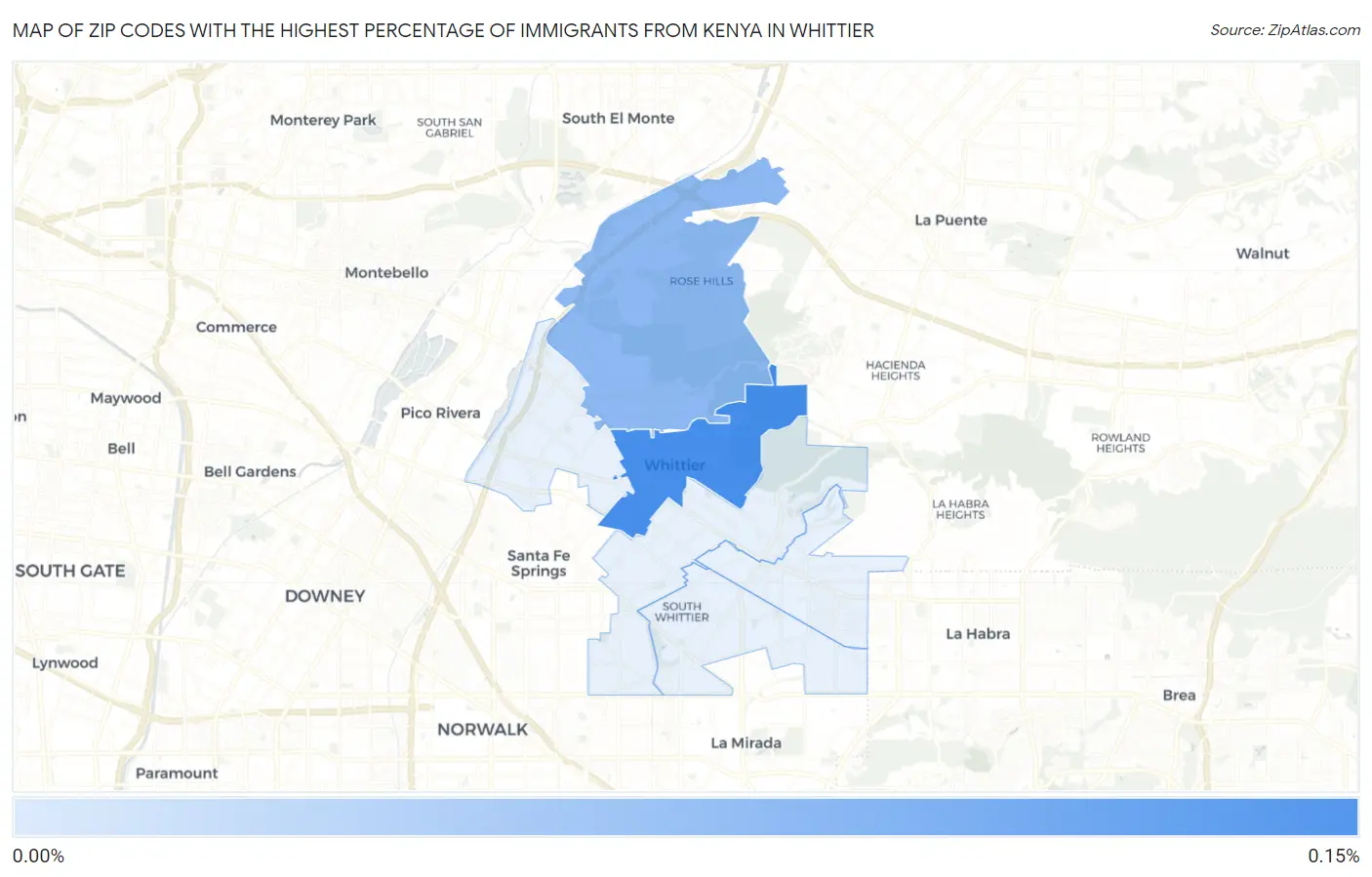 Zip Codes with the Highest Percentage of Immigrants from Kenya in Whittier Map