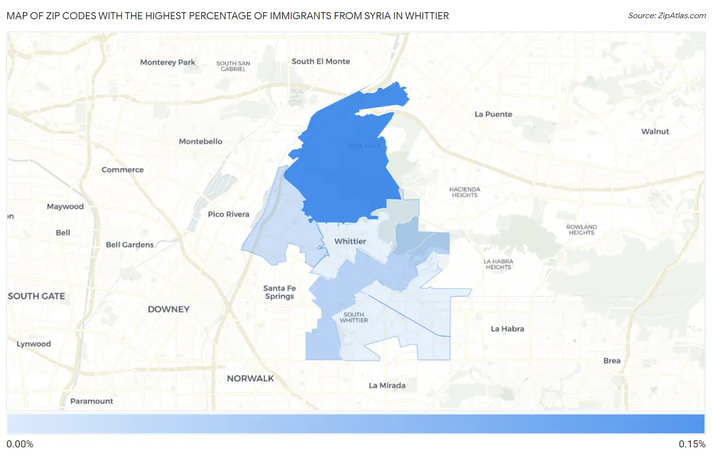 Zip Codes with the Highest Percentage of Immigrants from Syria in Whittier Map