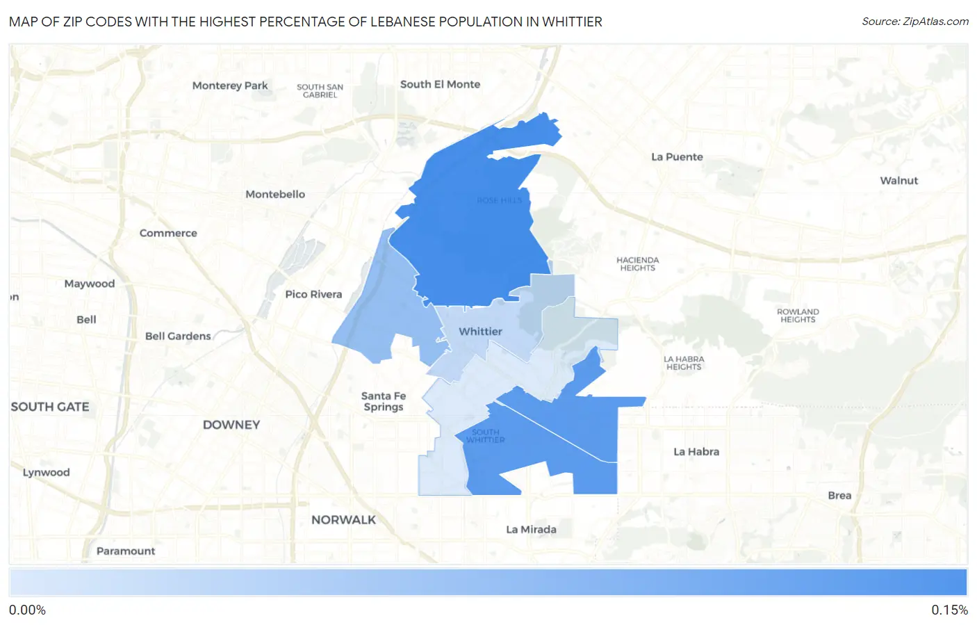 Zip Codes with the Highest Percentage of Lebanese Population in Whittier Map
