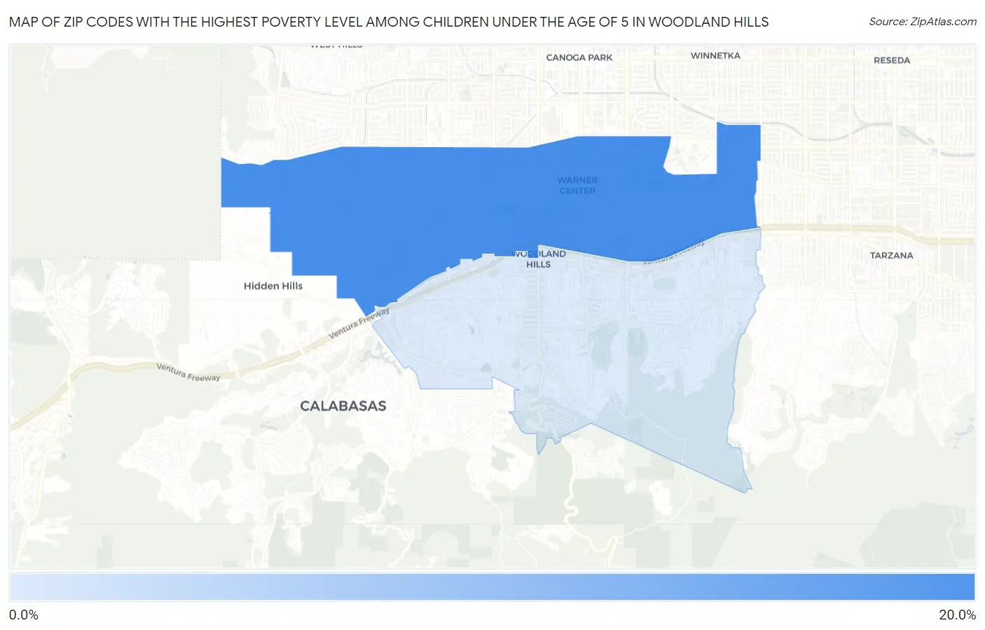 Zip Codes with the Highest Poverty Level Among Children Under the Age of 5 in Woodland Hills Map