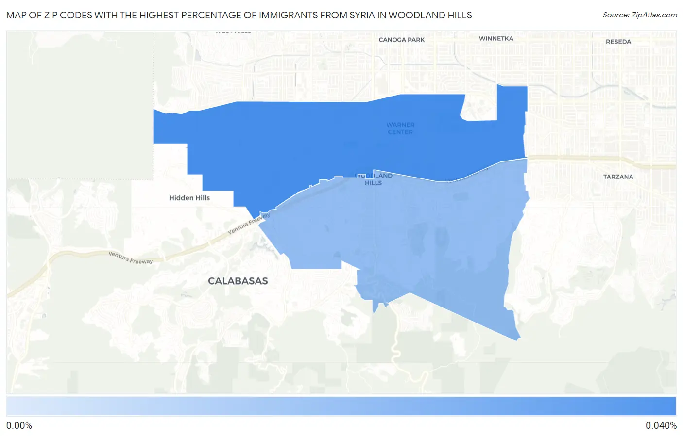 Zip Codes with the Highest Percentage of Immigrants from Syria in Woodland Hills Map