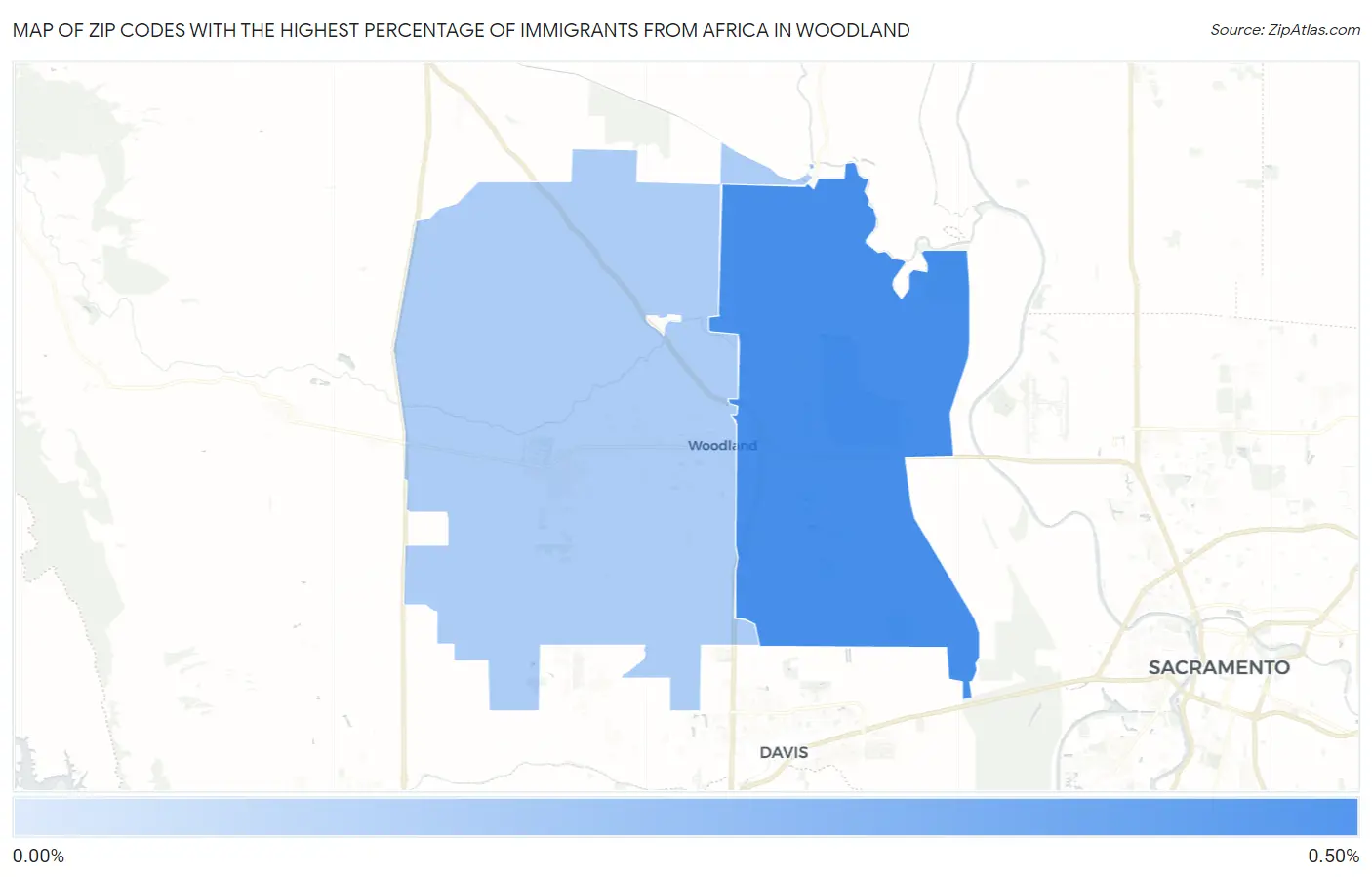 Zip Codes with the Highest Percentage of Immigrants from Africa in Woodland Map