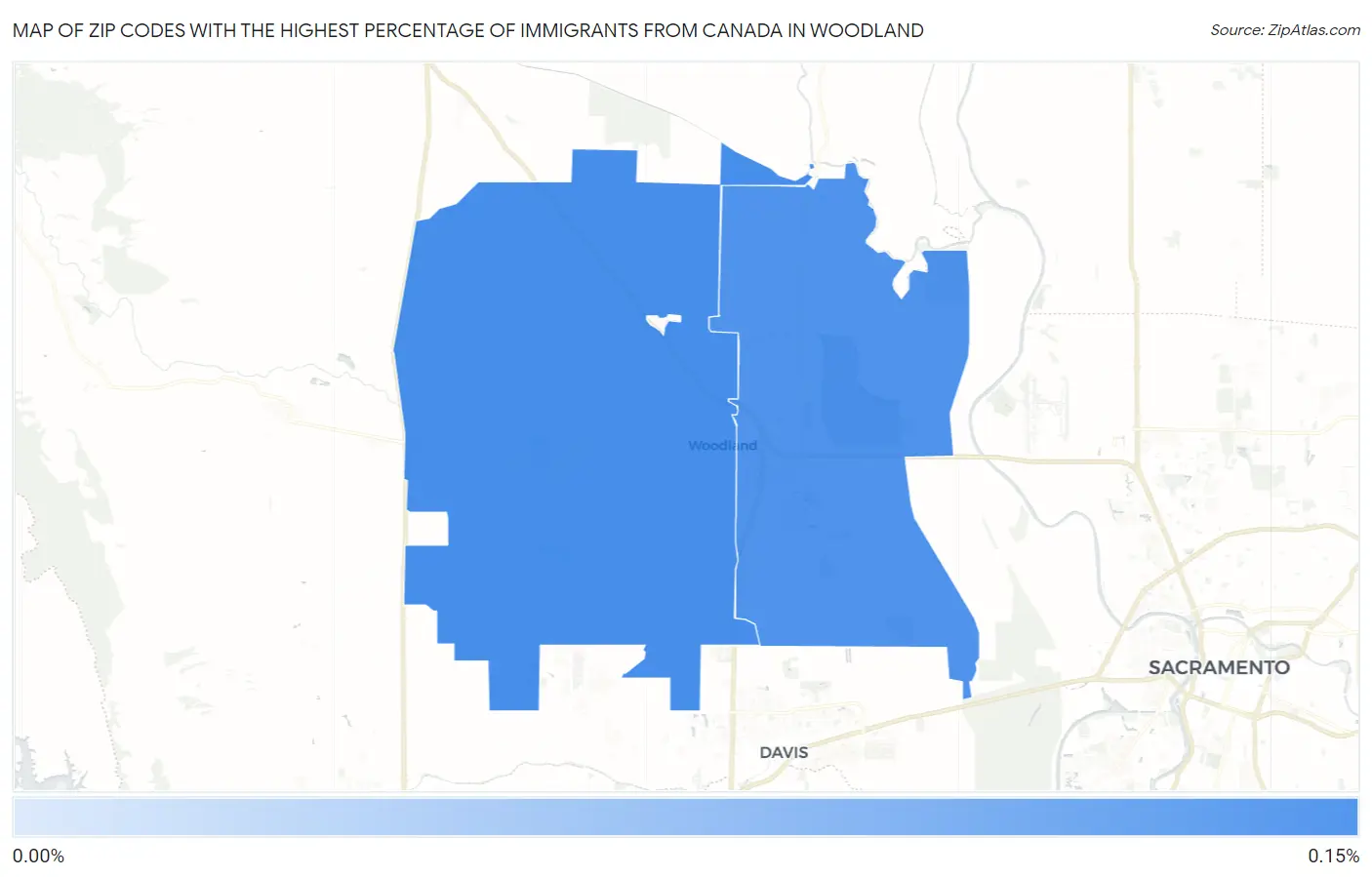 Zip Codes with the Highest Percentage of Immigrants from Canada in Woodland Map