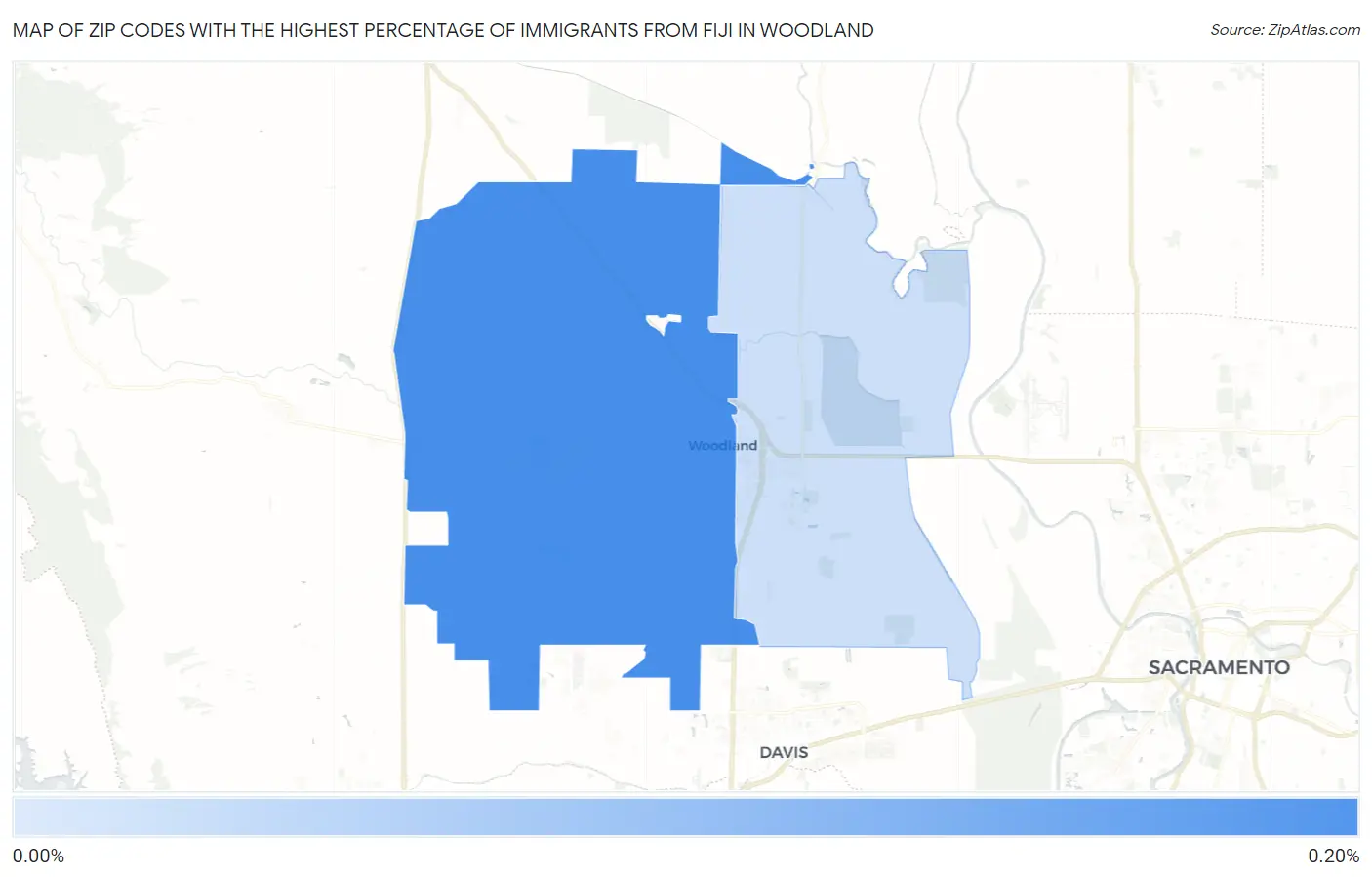 Zip Codes with the Highest Percentage of Immigrants from Fiji in Woodland Map