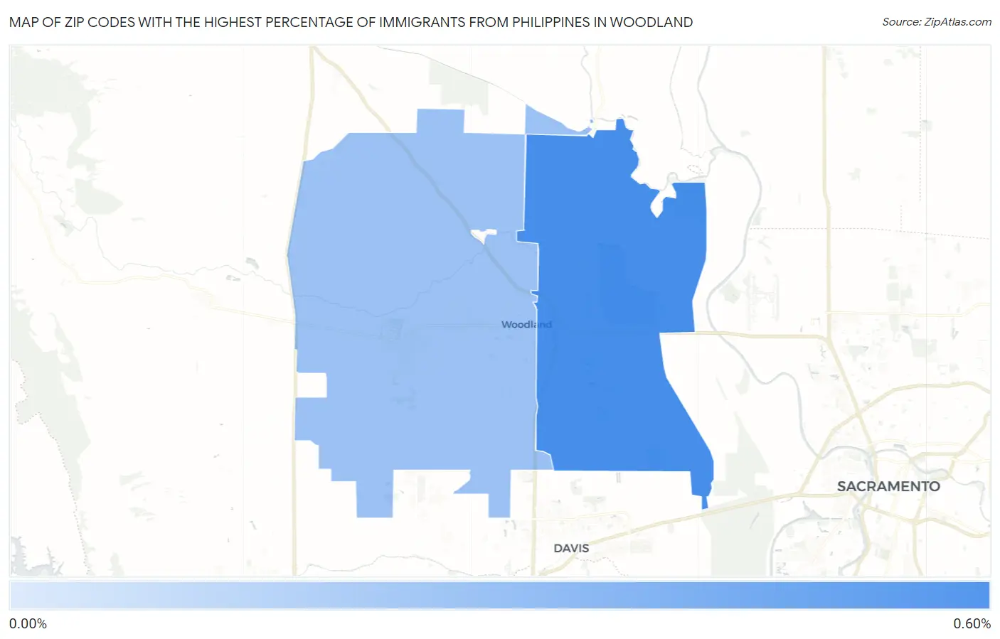 Zip Codes with the Highest Percentage of Immigrants from Philippines in Woodland Map