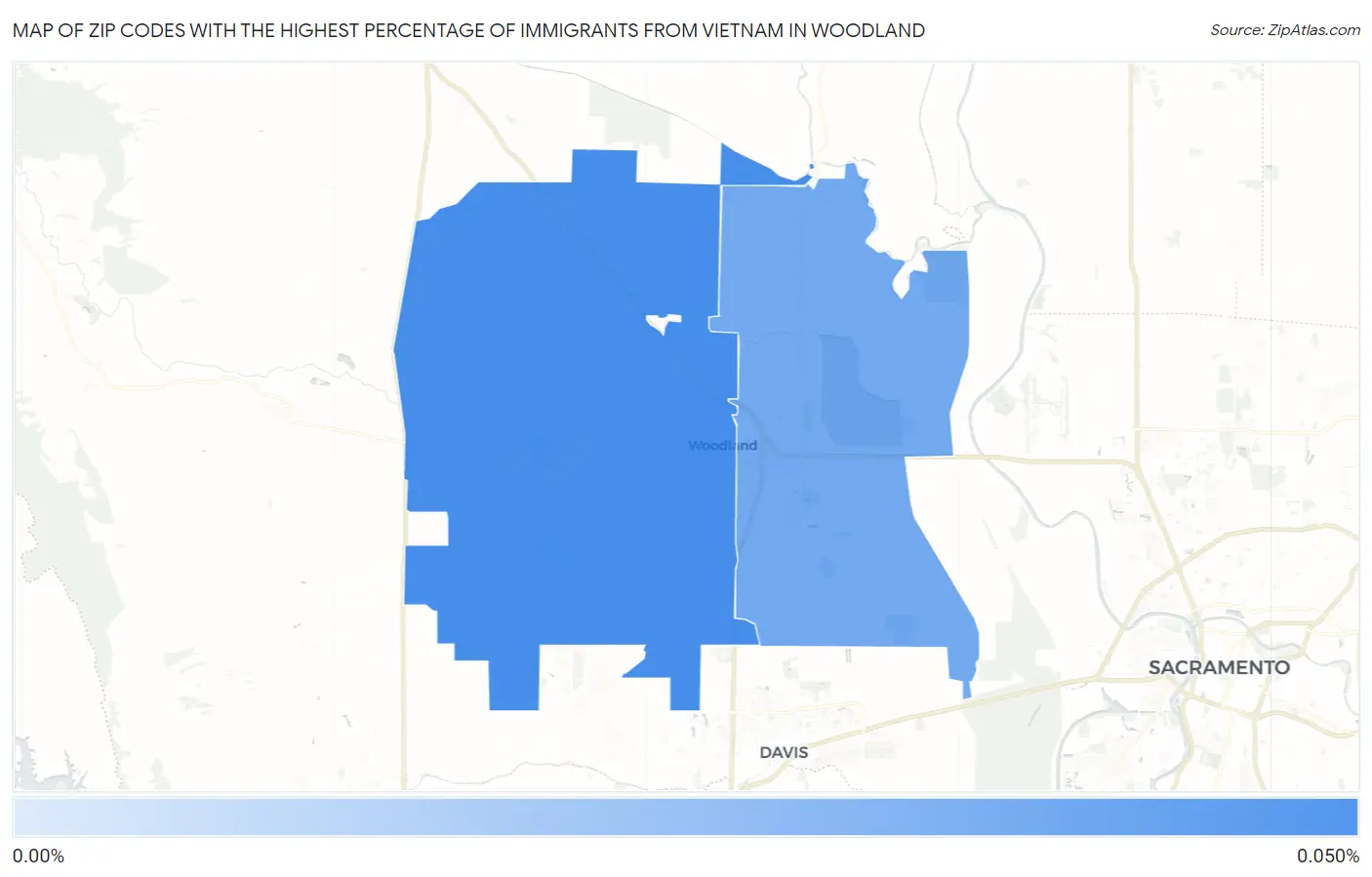Zip Codes with the Highest Percentage of Immigrants from Vietnam in Woodland Map