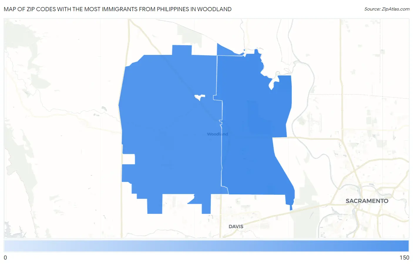 Zip Codes with the Most Immigrants from Philippines in Woodland Map