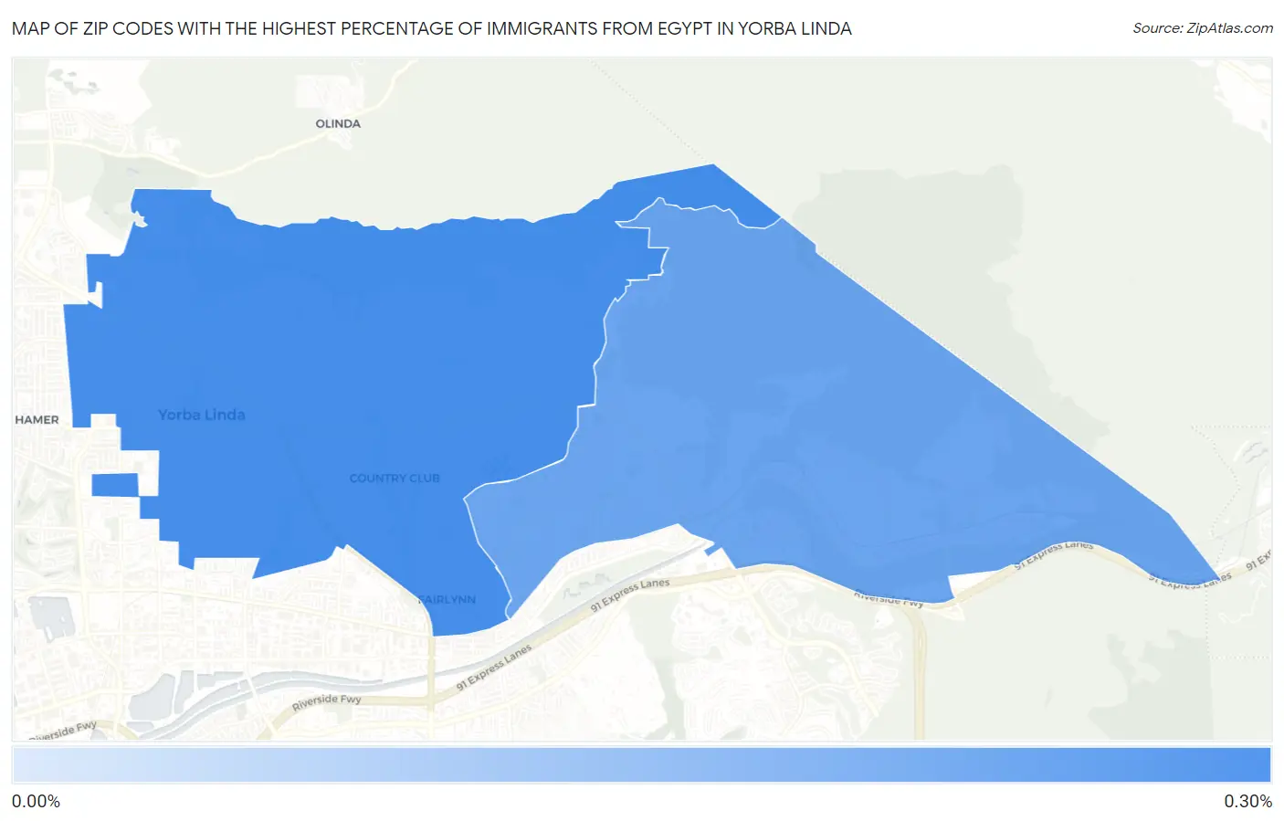 Zip Codes with the Highest Percentage of Immigrants from Egypt in Yorba Linda Map