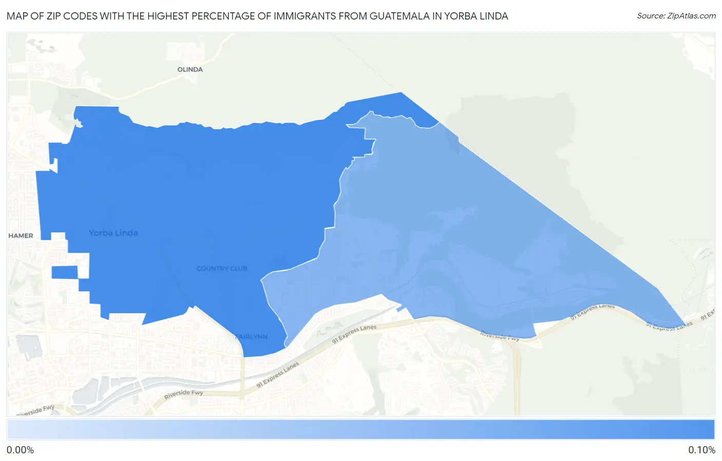 Zip Codes with the Highest Percentage of Immigrants from Guatemala in Yorba Linda Map