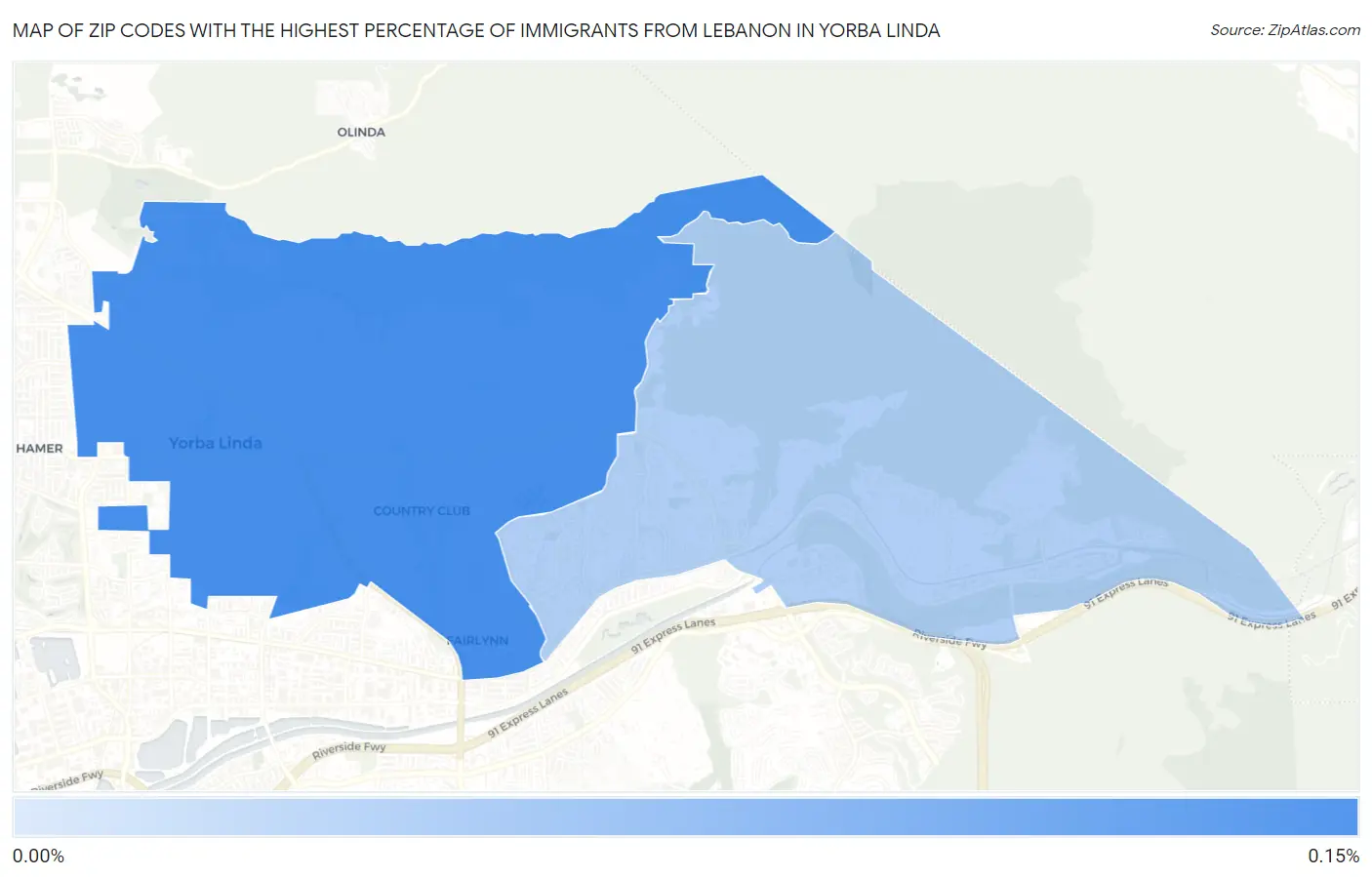 Zip Codes with the Highest Percentage of Immigrants from Lebanon in Yorba Linda Map