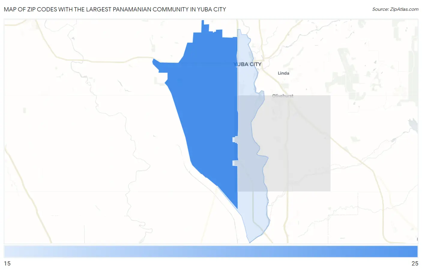 Zip Codes with the Largest Panamanian Community in Yuba City Map