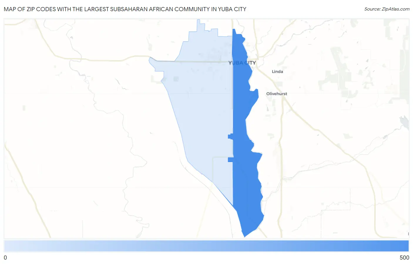 Zip Codes with the Largest Subsaharan African Community in Yuba City Map
