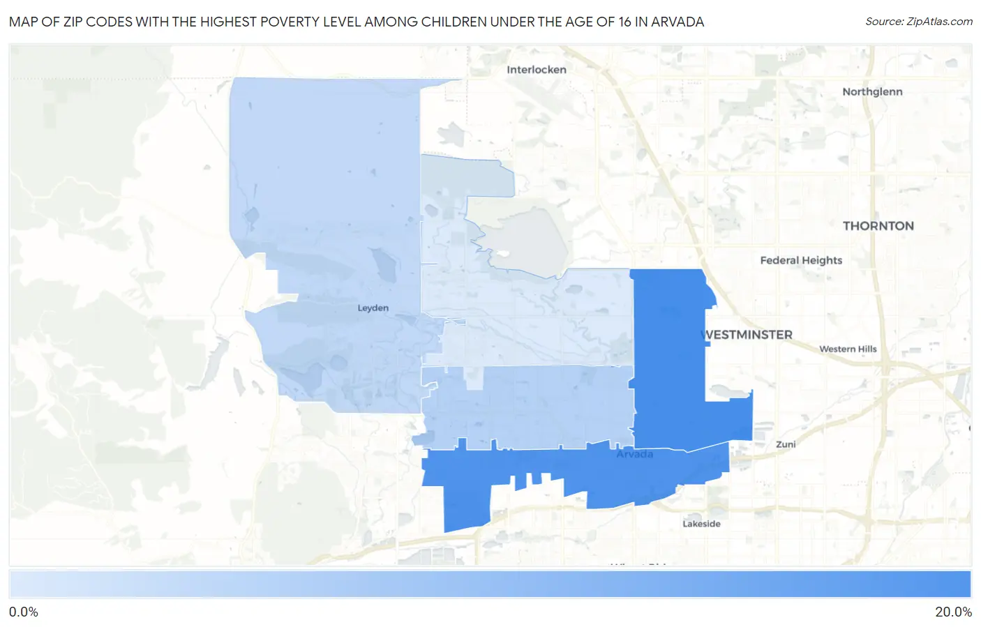 Zip Codes with the Highest Poverty Level Among Children Under the Age of 16 in Arvada Map