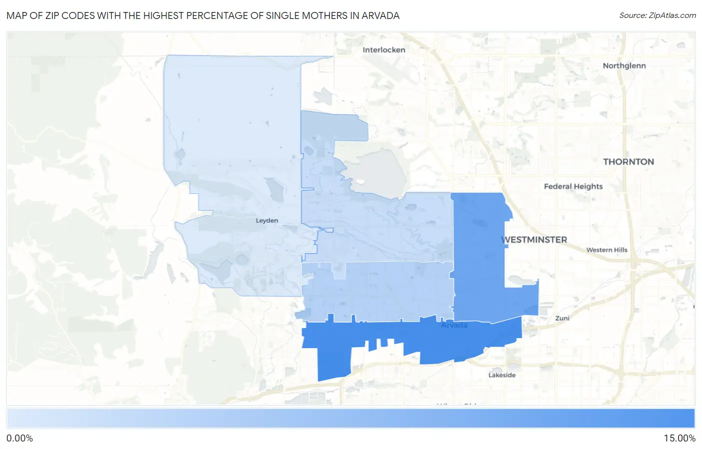 Zip Codes with the Highest Percentage of Single Mothers in Arvada Map