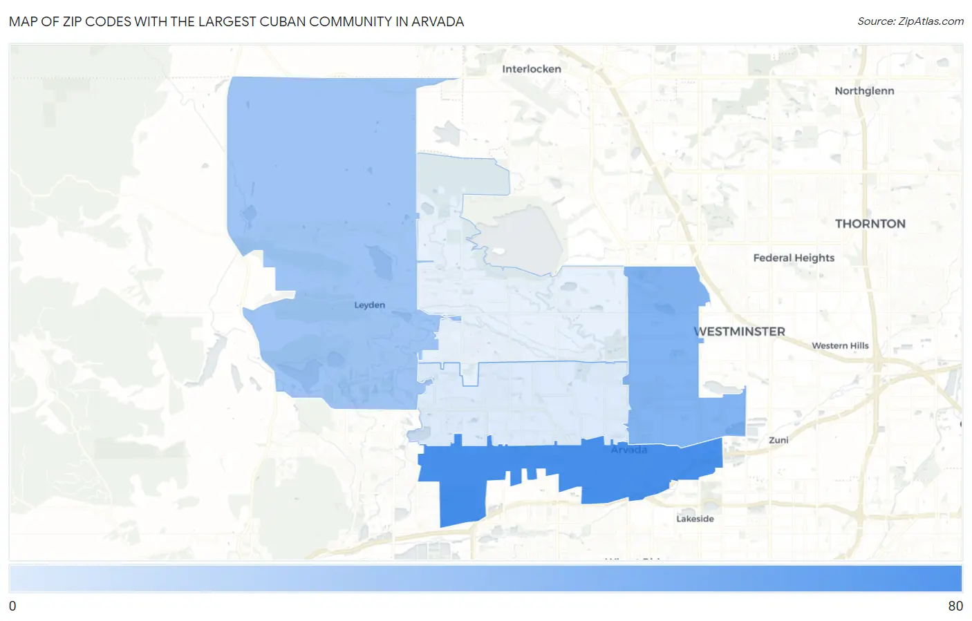 Zip Codes with the Largest Cuban Community in Arvada Map
