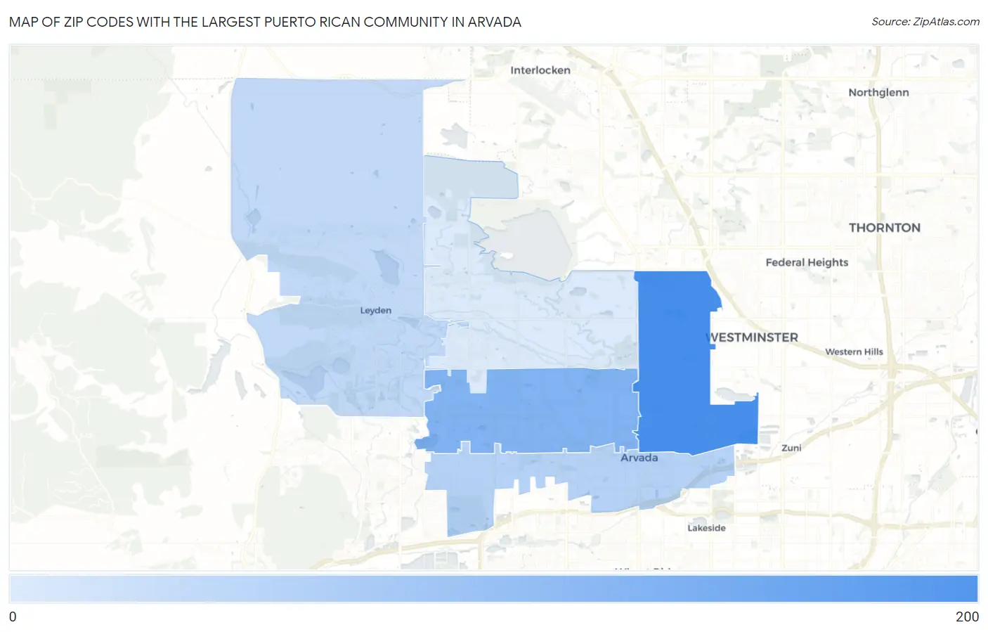 Zip Codes with the Largest Puerto Rican Community in Arvada Map