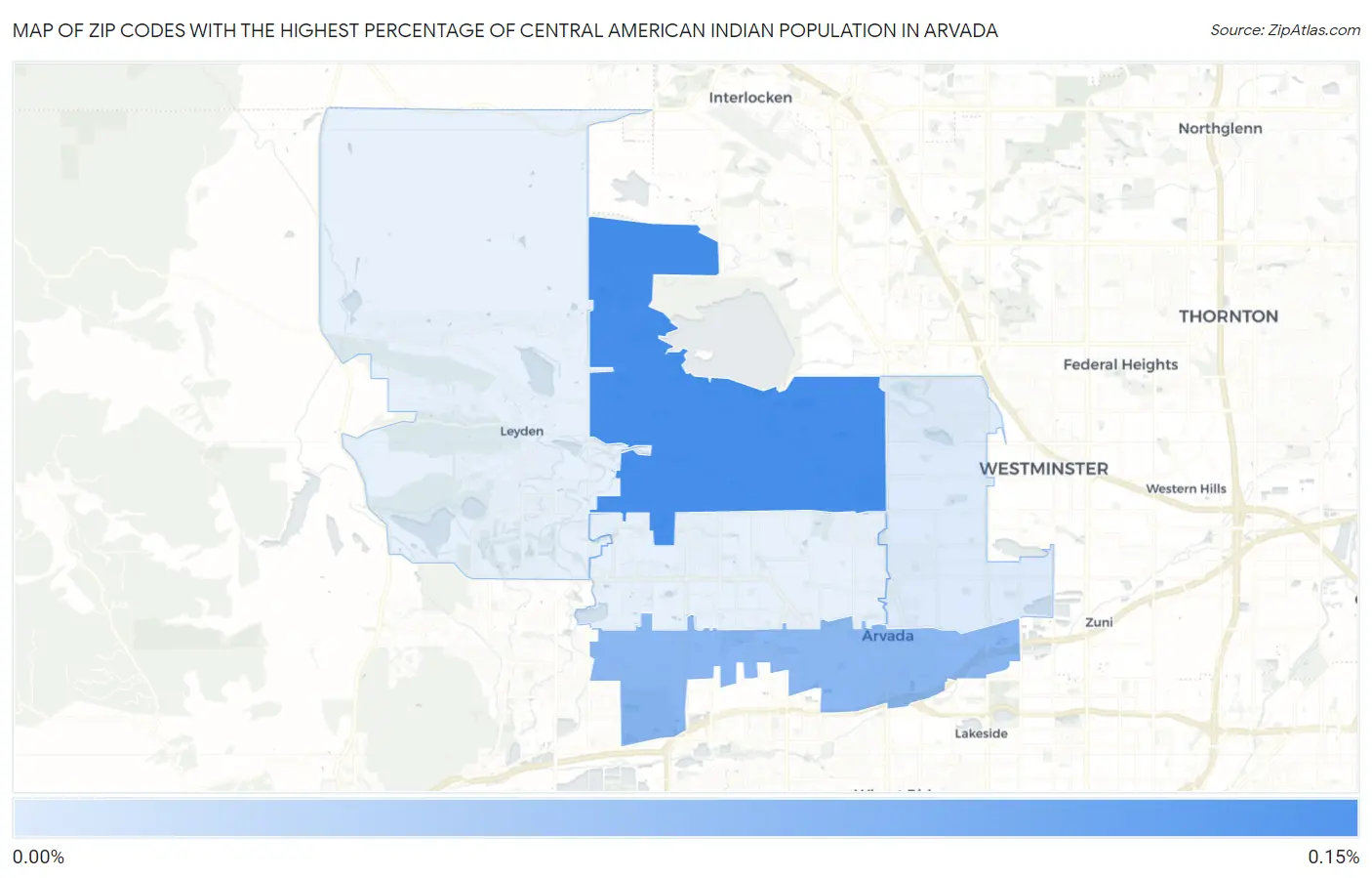 Zip Codes with the Highest Percentage of Central American Indian Population in Arvada Map