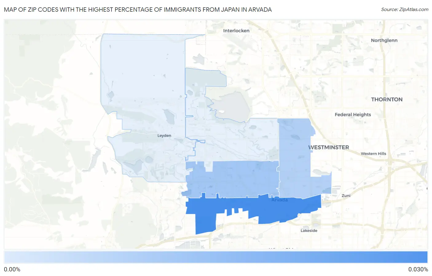 Zip Codes with the Highest Percentage of Immigrants from Japan in Arvada Map