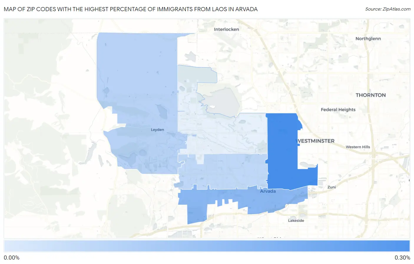 Zip Codes with the Highest Percentage of Immigrants from Laos in Arvada Map