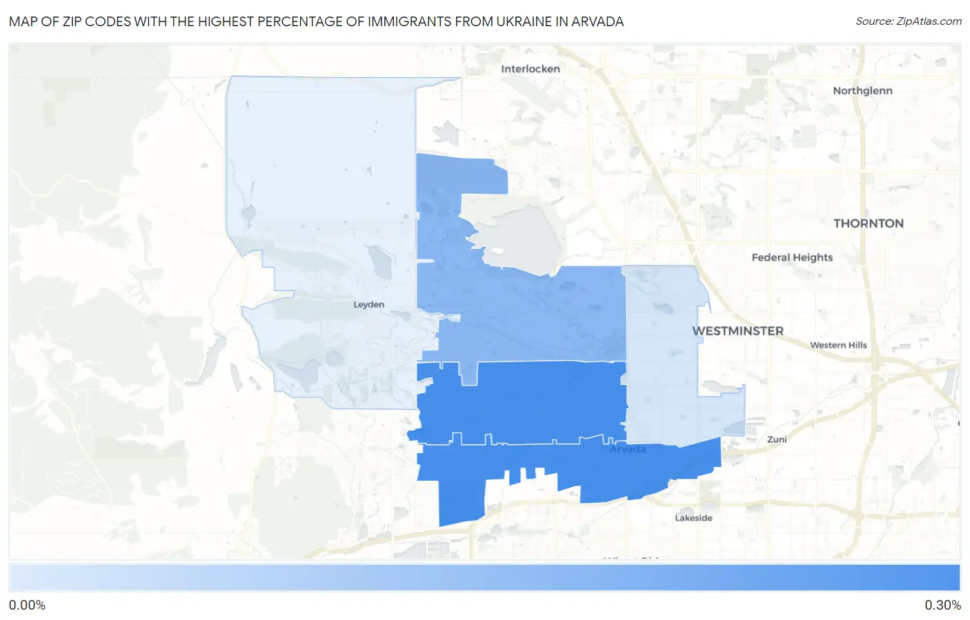 Zip Codes with the Highest Percentage of Immigrants from Ukraine in Arvada Map