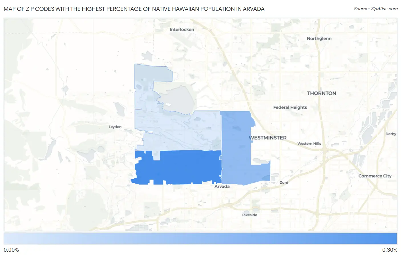 Zip Codes with the Highest Percentage of Native Hawaiian Population in Arvada Map