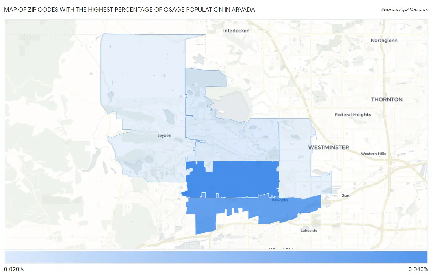 Zip Codes with the Highest Percentage of Osage Population in Arvada Map