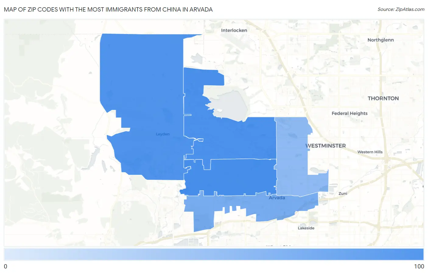 Zip Codes with the Most Immigrants from China in Arvada Map