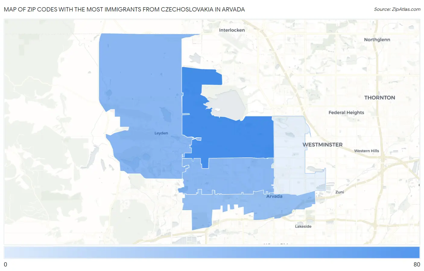Zip Codes with the Most Immigrants from Czechoslovakia in Arvada Map