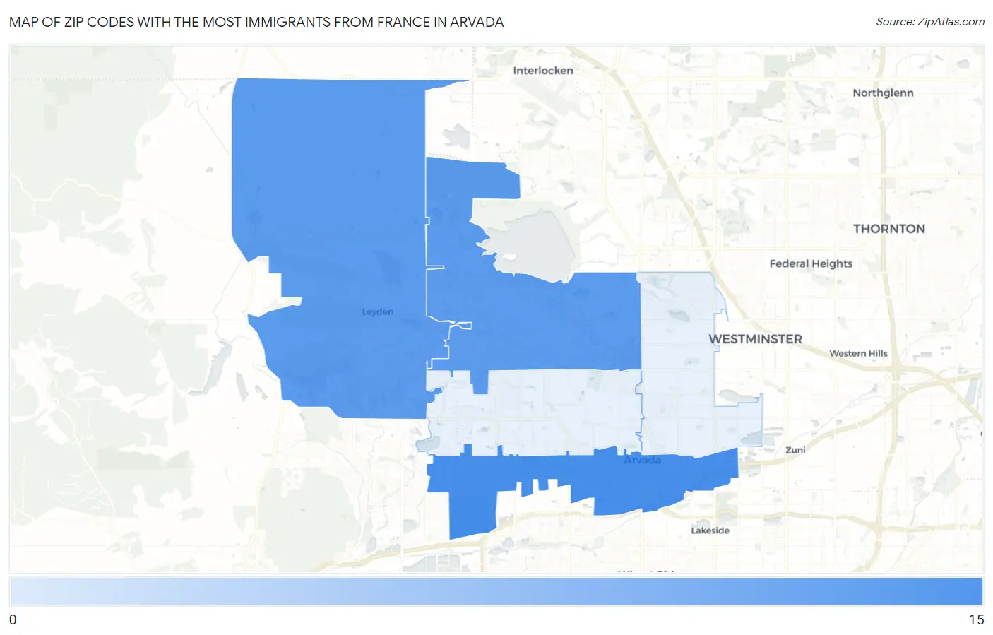 Zip Codes with the Most Immigrants from France in Arvada Map