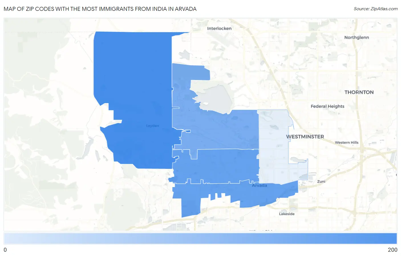 Zip Codes with the Most Immigrants from India in Arvada Map