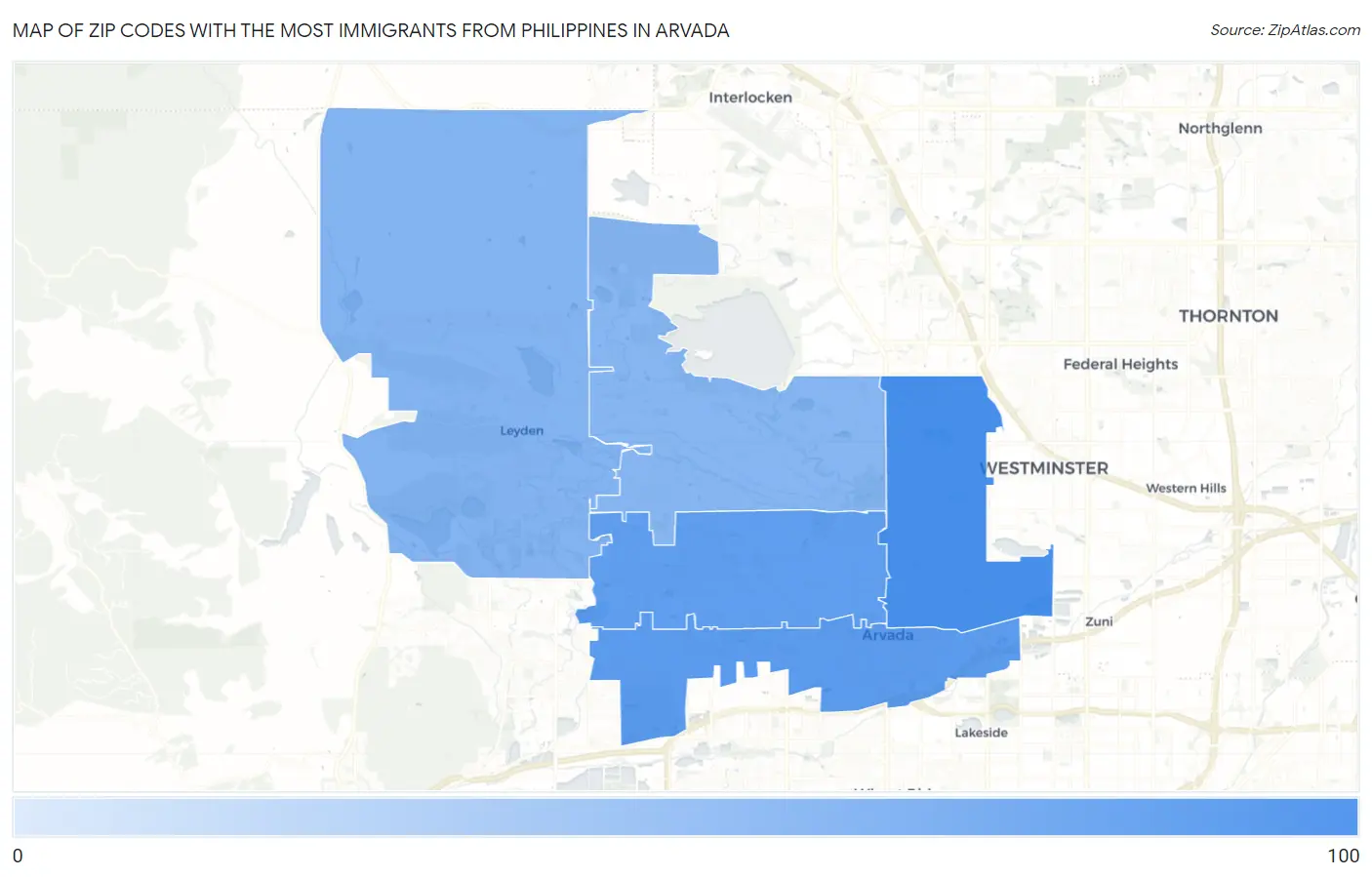 Zip Codes with the Most Immigrants from Philippines in Arvada Map