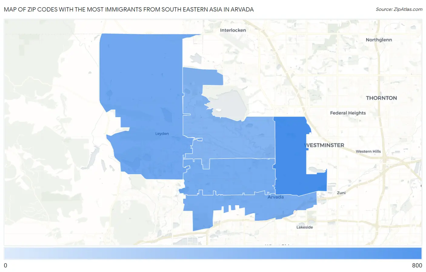 Zip Codes with the Most Immigrants from South Eastern Asia in Arvada Map