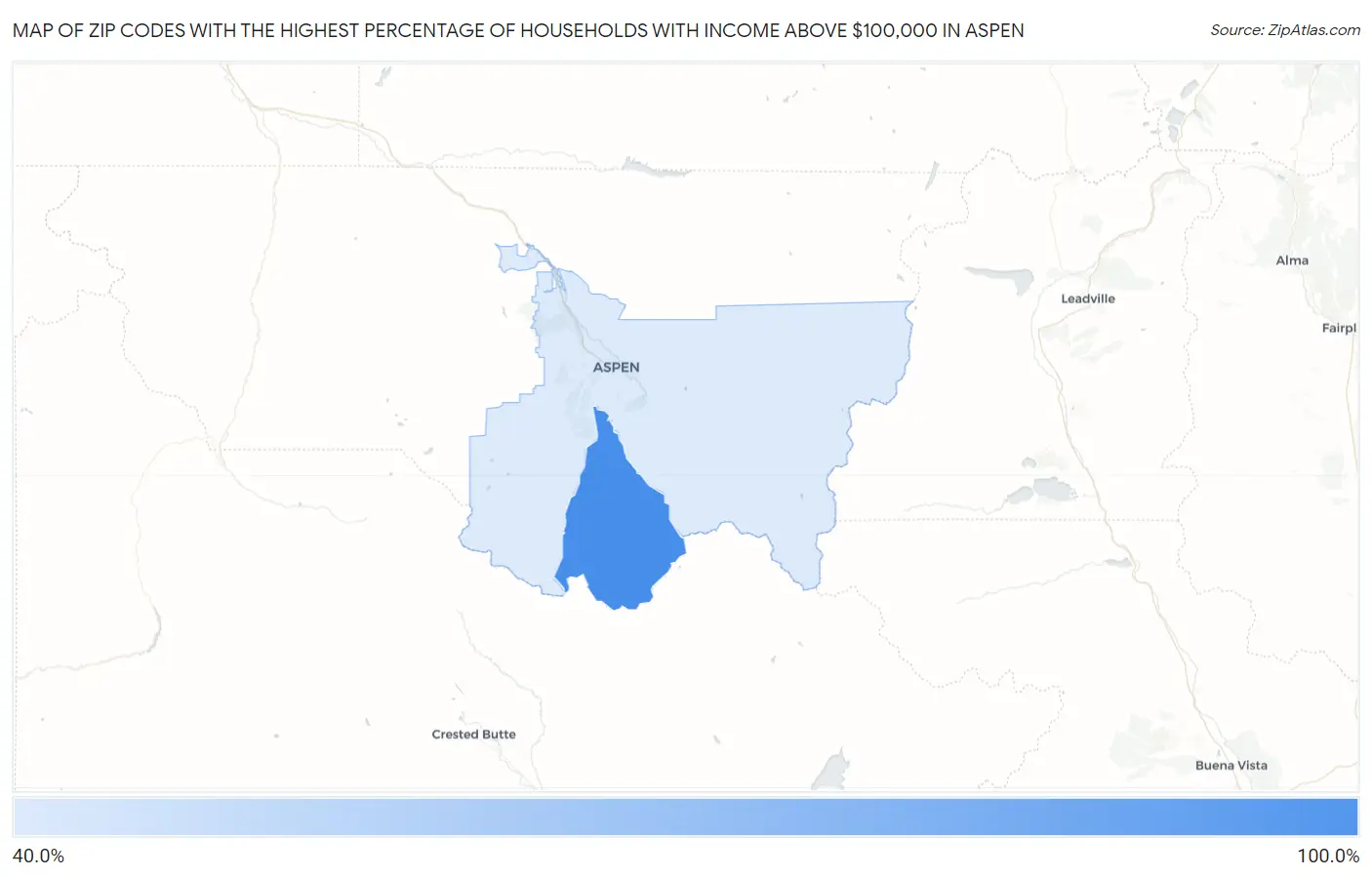 Zip Codes with the Highest Percentage of Households with Income Above $100,000 in Aspen Map