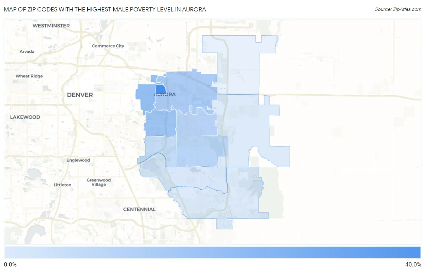 Zip Codes with the Highest Male Poverty Level in Aurora Map