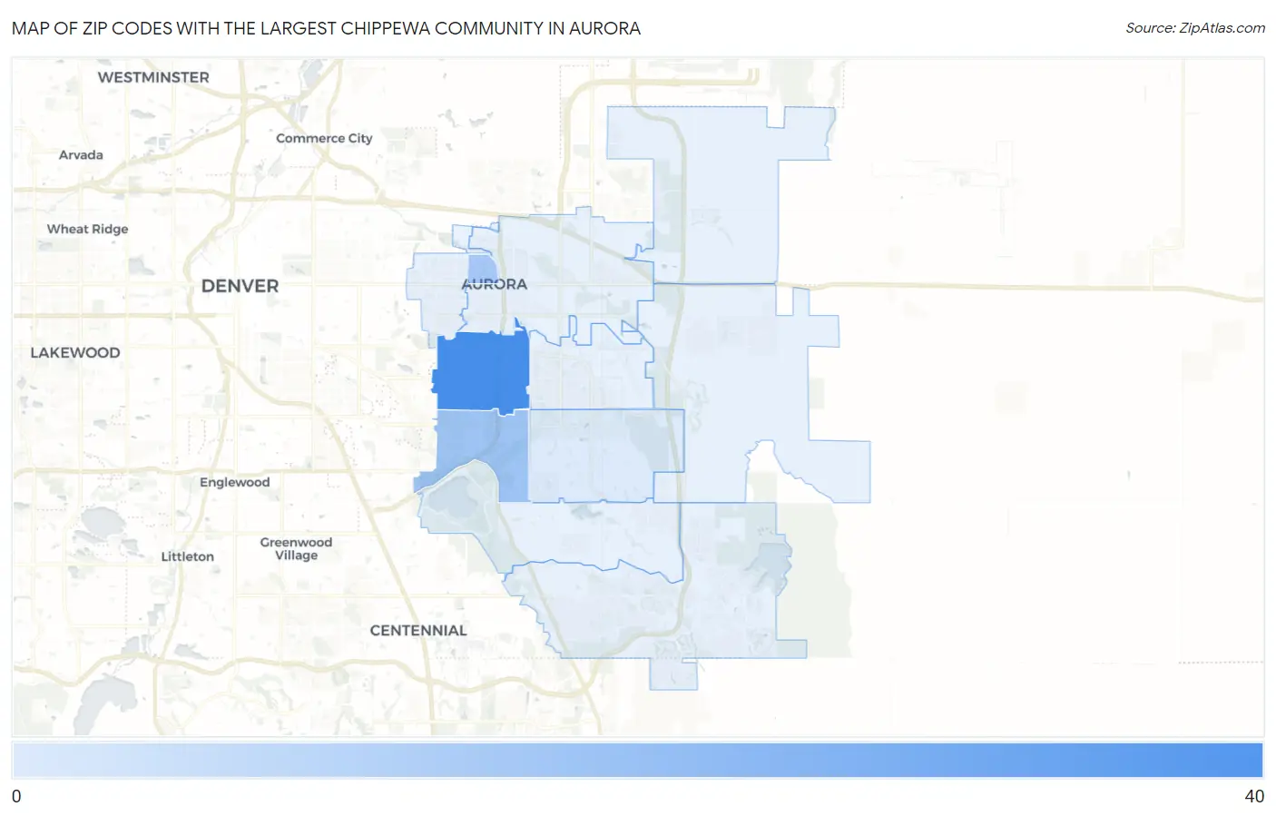 Zip Codes with the Largest Chippewa Community in Aurora Map