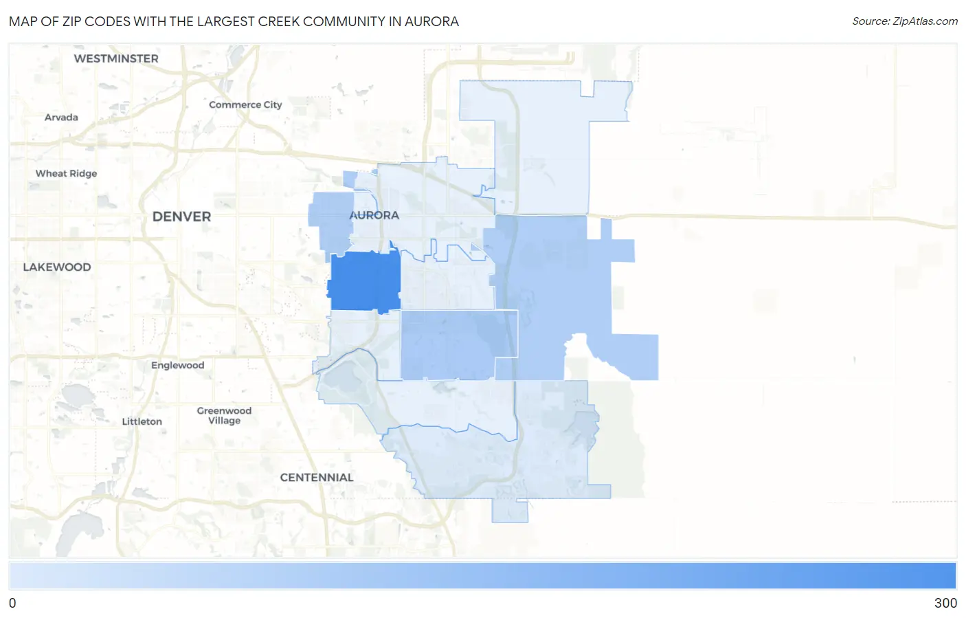 Zip Codes with the Largest Creek Community in Aurora Map