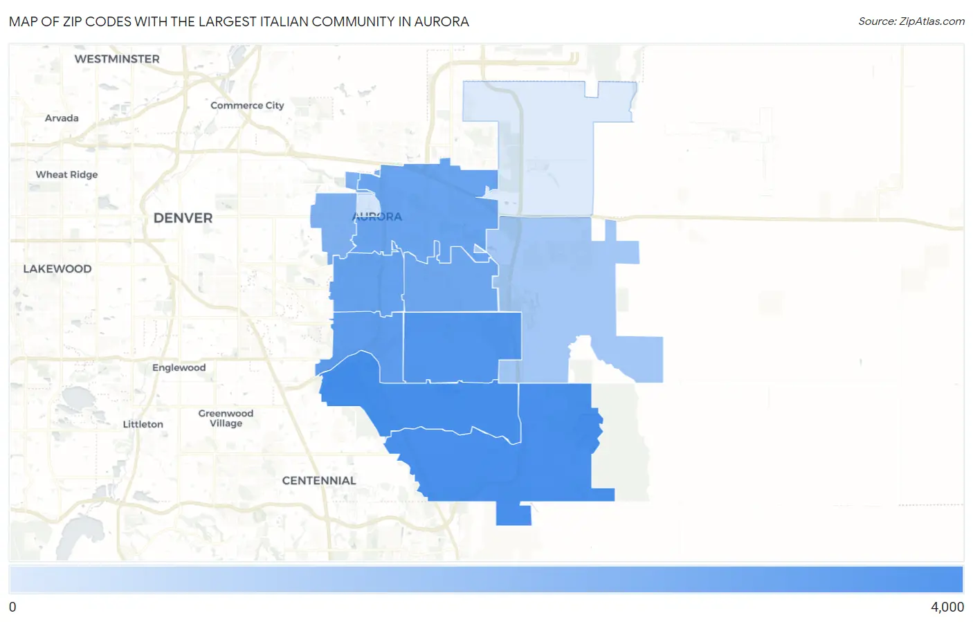 Zip Codes with the Largest Italian Community in Aurora Map