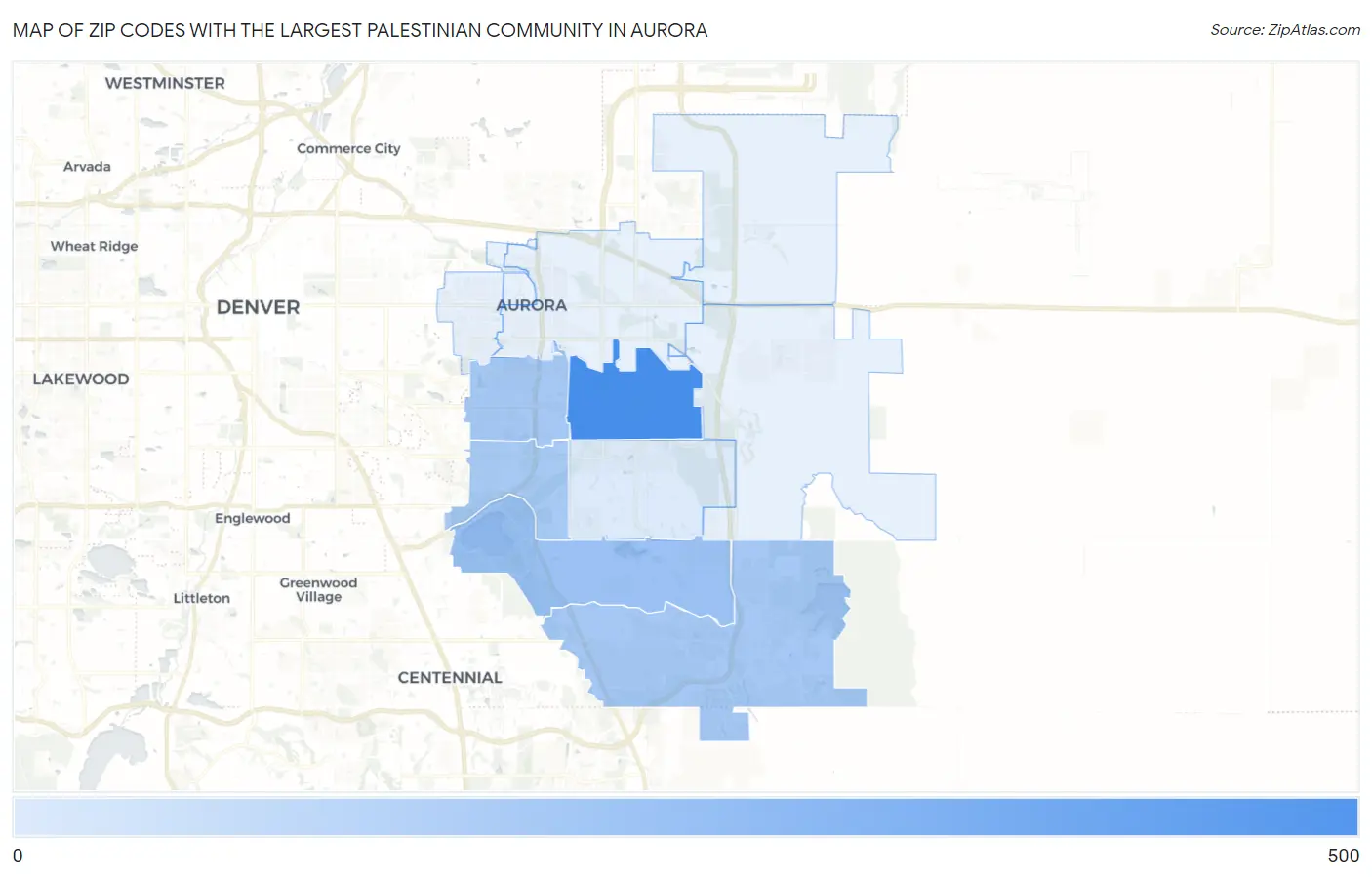 Zip Codes with the Largest Palestinian Community in Aurora Map