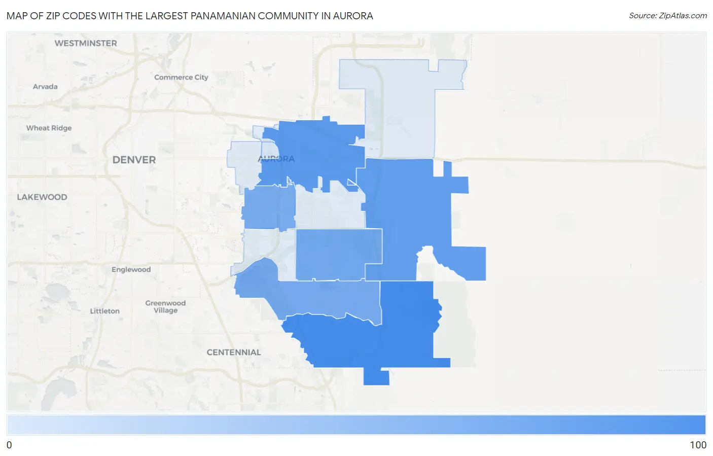 Zip Codes with the Largest Panamanian Community in Aurora Map