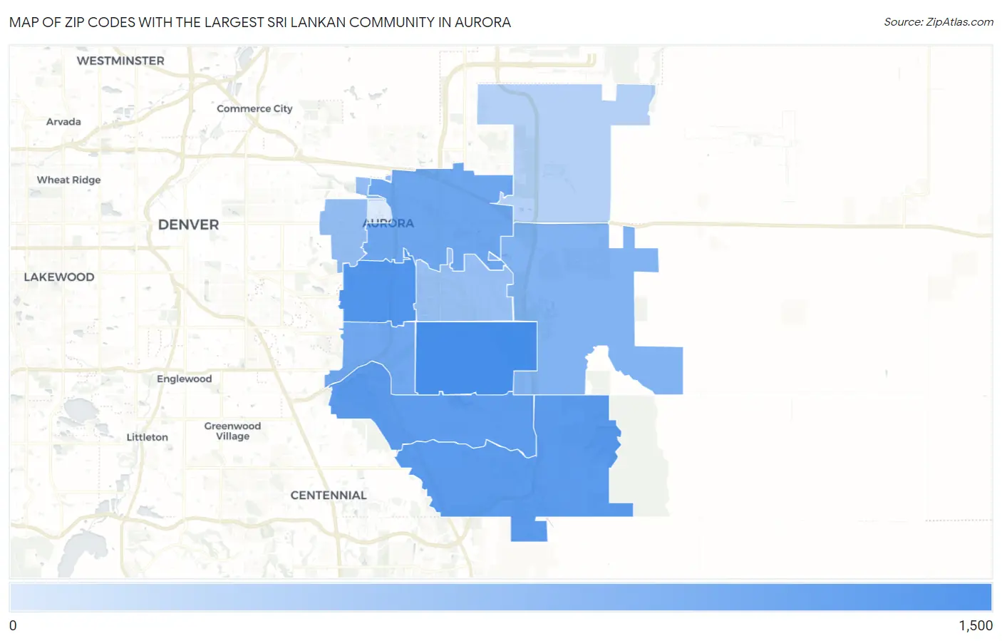 Zip Codes with the Largest Sri Lankan Community in Aurora Map
