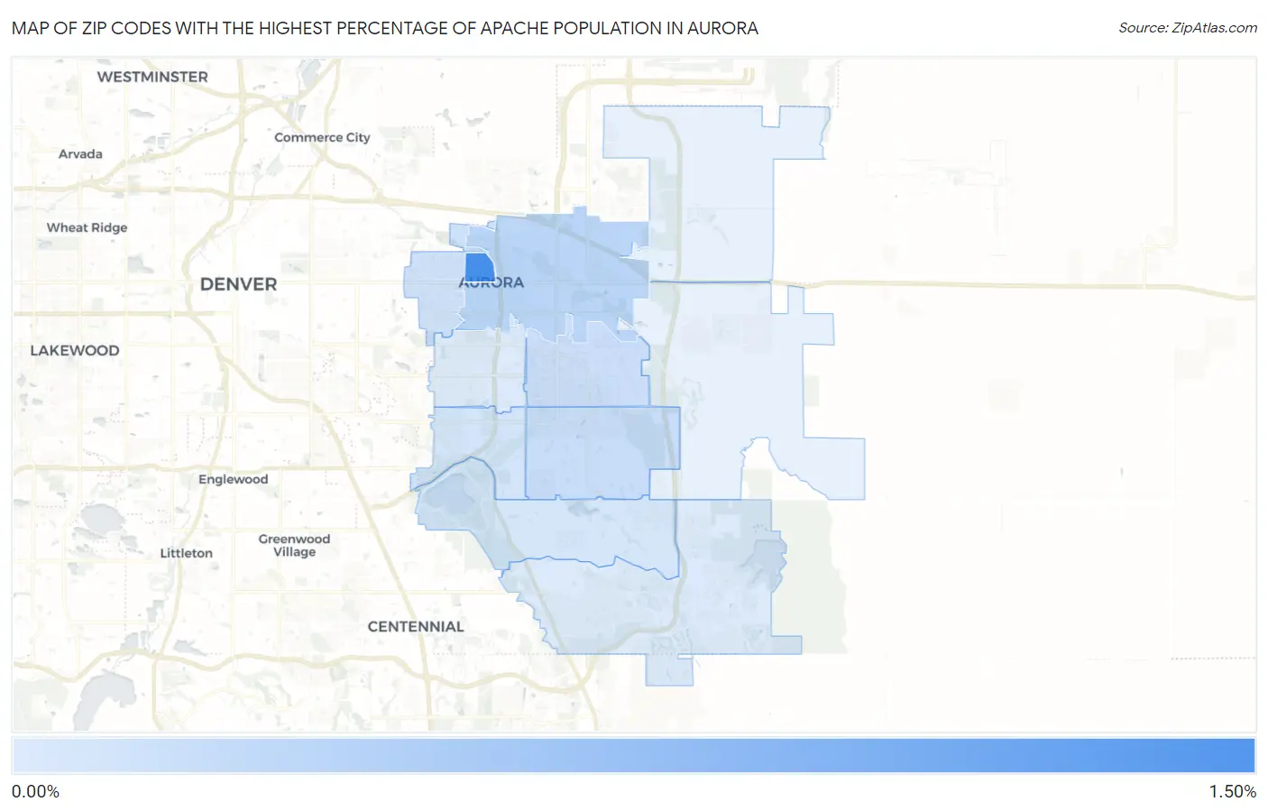 Zip Codes with the Highest Percentage of Apache Population in Aurora Map