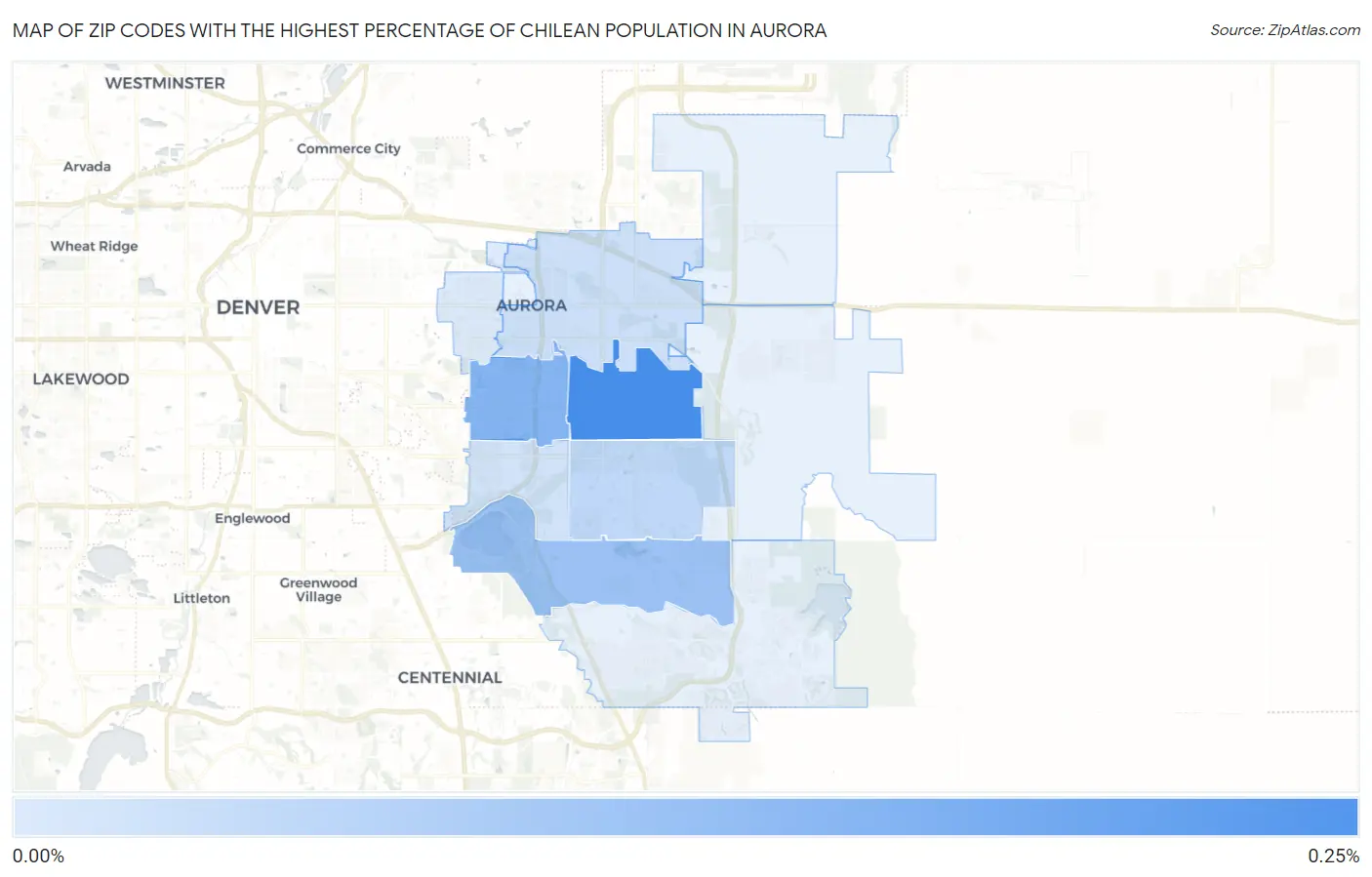 Zip Codes with the Highest Percentage of Chilean Population in Aurora Map