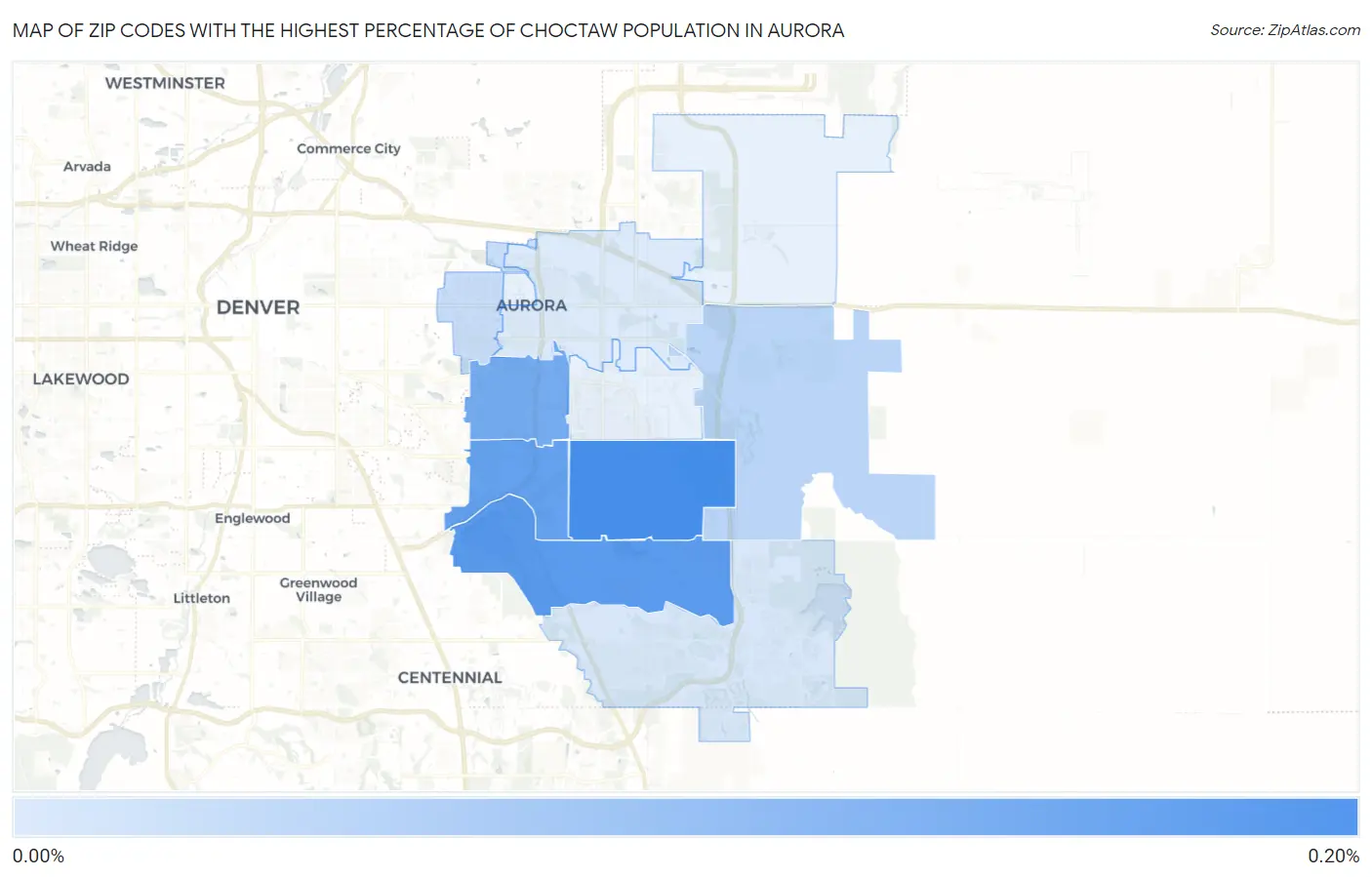 Zip Codes with the Highest Percentage of Choctaw Population in Aurora Map