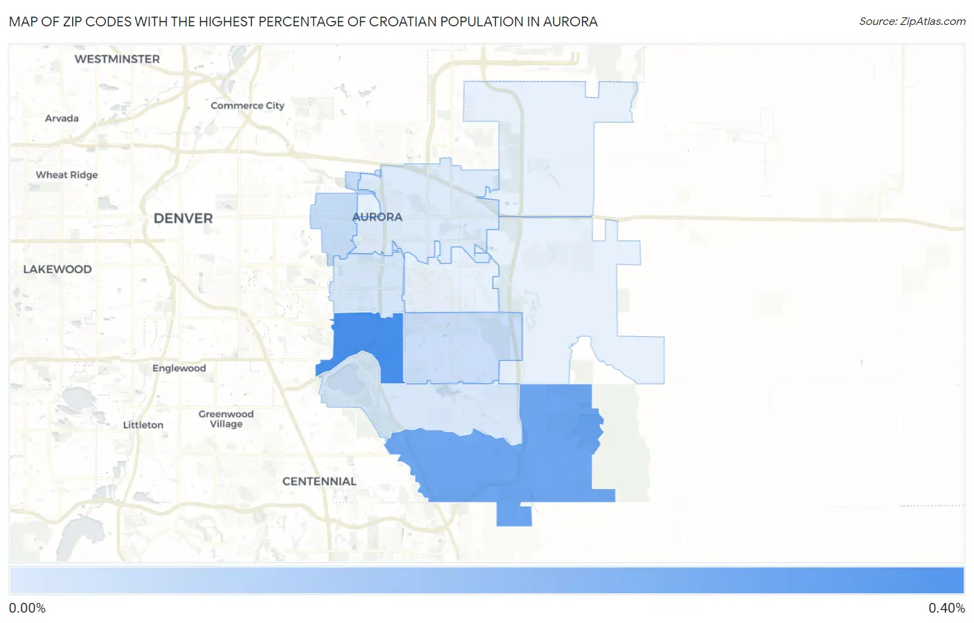 Zip Codes with the Highest Percentage of Croatian Population in Aurora Map